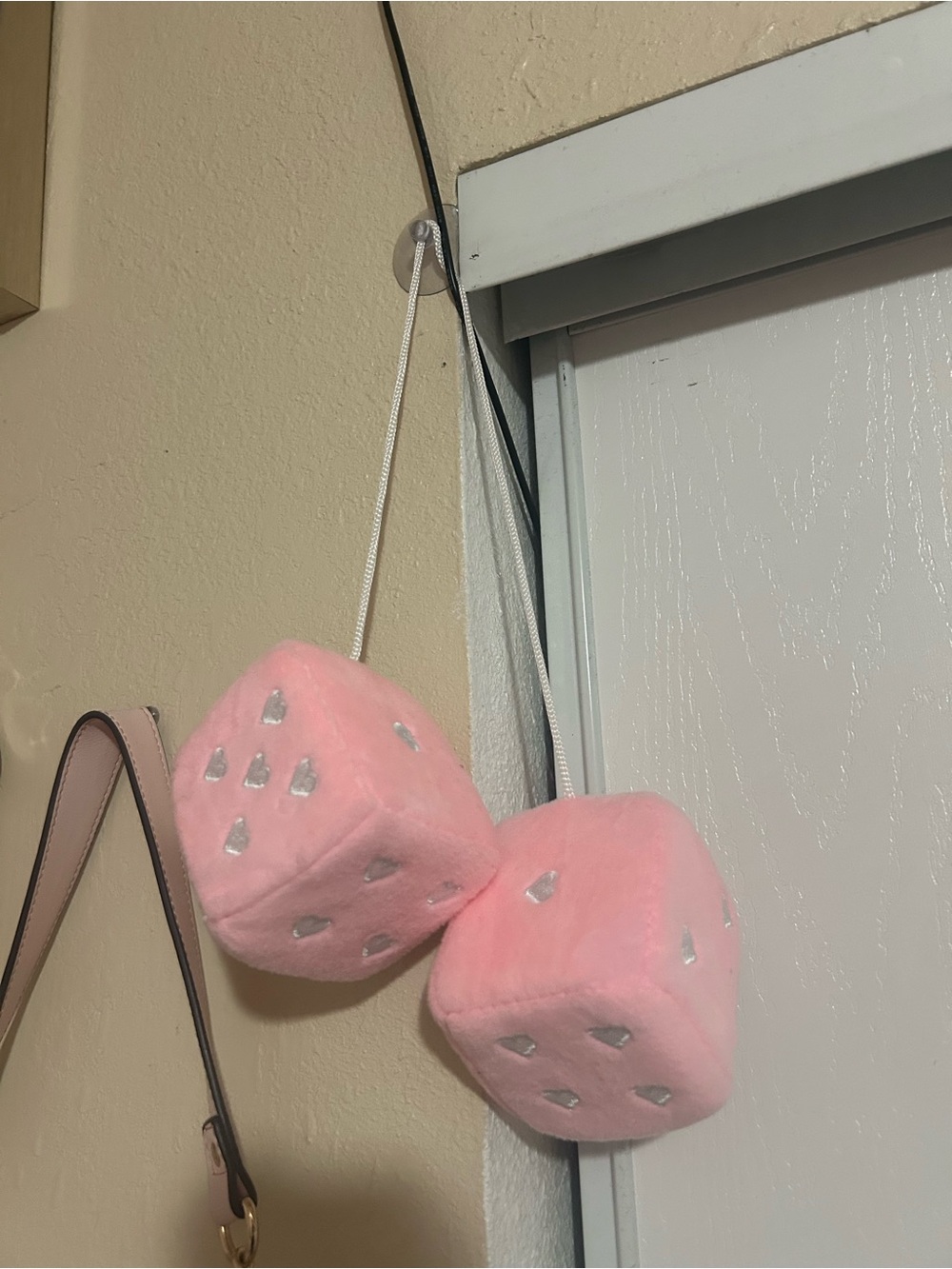 Pink Fuzzy Dice Hanging Car or Room Accessory